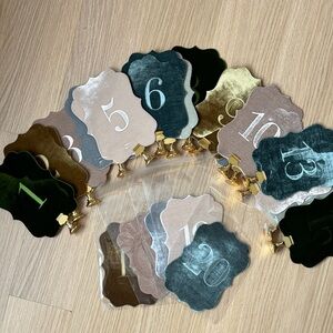 20 Custom Velvet Numbered Table Cards for Events / Weddings